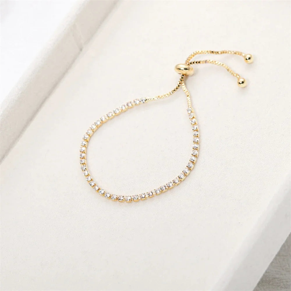 Luxus Zirkonia Tennis Armband Glänzenden Kristall Push-pull Armband Frauen Einfache Einstellbare Schmuck Party Hochzeit Zubehör