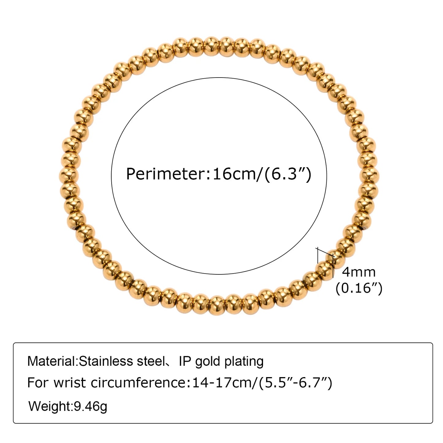 Vnox elastisches, verstellbares, vergoldetes Perlenarmband für Damen, minimalistischer, stapelbarer Edelstahl-Perlenketten-Schmuck im Ins-Stil