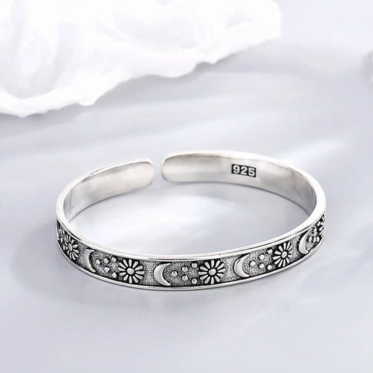 Sole Memory Vintage Thai Silber Mond Stern 925 Sterling Silber Größenverstellbare Öffnung Armband Für Frauen Luxus Schmuck Geschenk BR340
