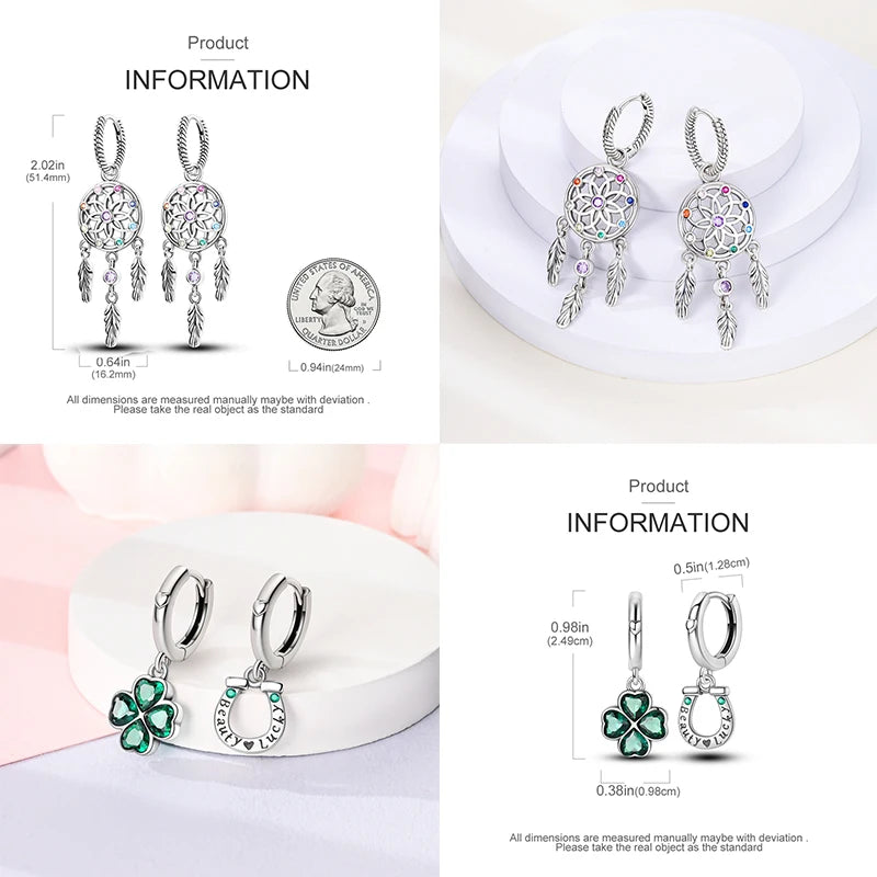 Heißer Verkauf 925 Sterling Silber Original Vielseitige Eardrop Ohrring Stern Mond Klee Creolen Für Frauen Hochzeit Verlobung Geschenk