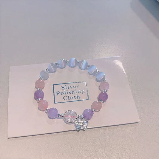 Niche Design Sternkette Quaste Armband für Frauen Fantasy Blaue Kristallperlen Elastisches Seil Armband Schmuck