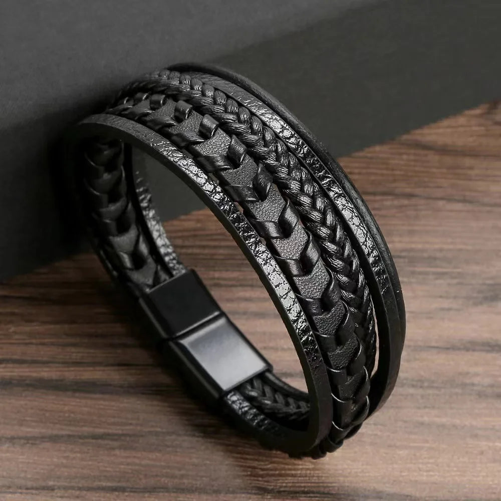 1PC Trendy männer Zubehör Legierung Magnetische Schnalle Multi schicht Retro Leder Seil Geflochtene Armband Armband Mode Dressing