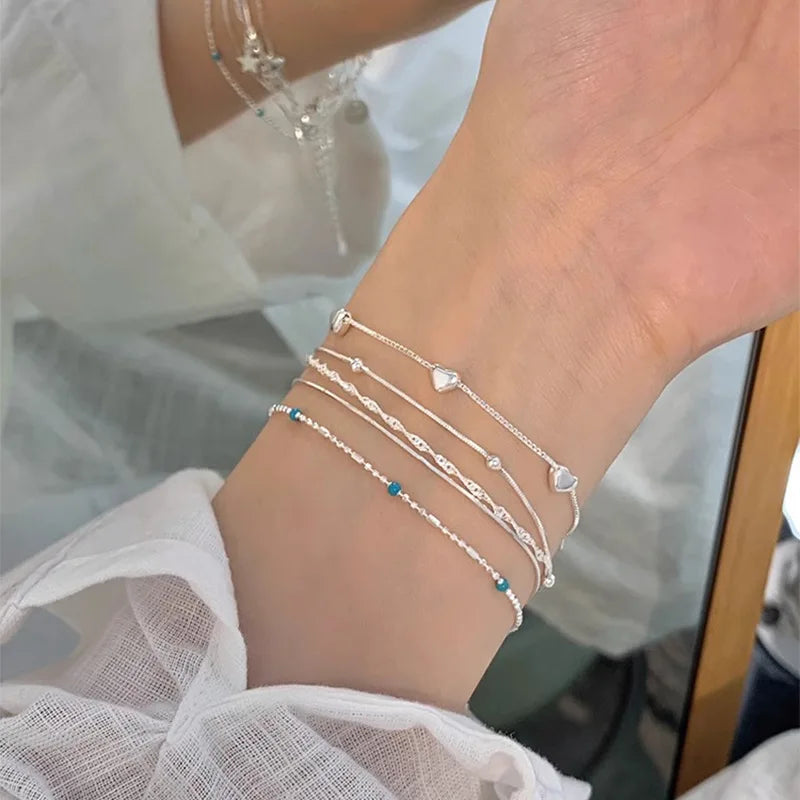 Panjbj sterling silber linie extrem feines armband für frauen lieben haert perle koreanisch ins süßes schmuck geschenk drops hipping