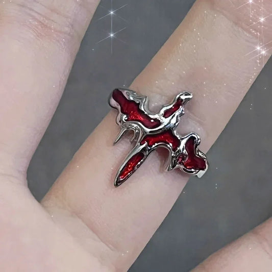 Verstellbarer Öffnungsring für Frauen, unregelmäßiger roter Kristallglas-Herz, ästhetische Ringe, Gothic-Tier-Spinnenring, kreativer Schmuck