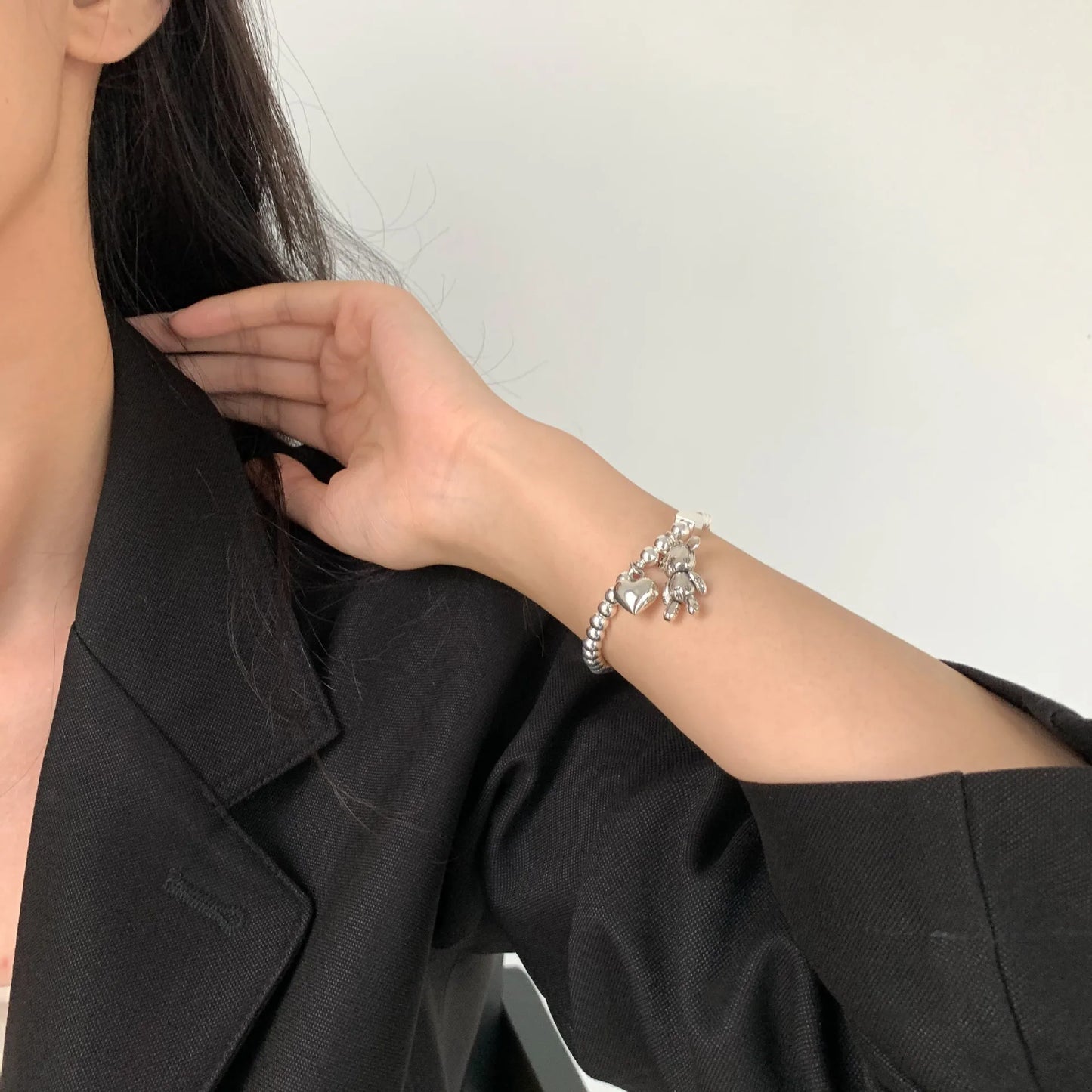 Armbänder aus 925er-Sterlingsilber für Damen, Perlenkette, Accessoires, Trend, Vintage, schlicht, niedlicher Bären-Anhänger, Party-Schmuck
