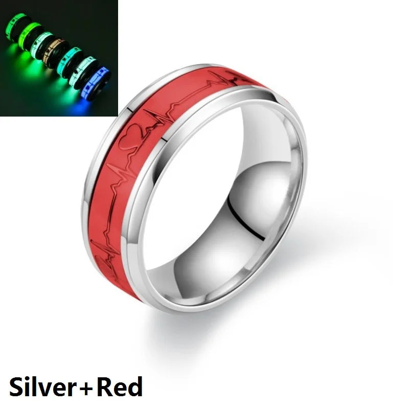 Leuchtende Edelstahl-Liebesherz-Paarringe, die im Dunkeln leuchten, fluoreszierende Anillos, Ehering, Fingerringe, Zubehör