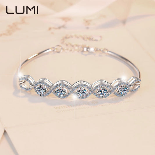 D-Color Moissanit 5-Ring-Design-Armband – verstellbare Kette aus echtem 925er-Sterlingsilber für edlen Schmuck, Geschenk, Jahrestag