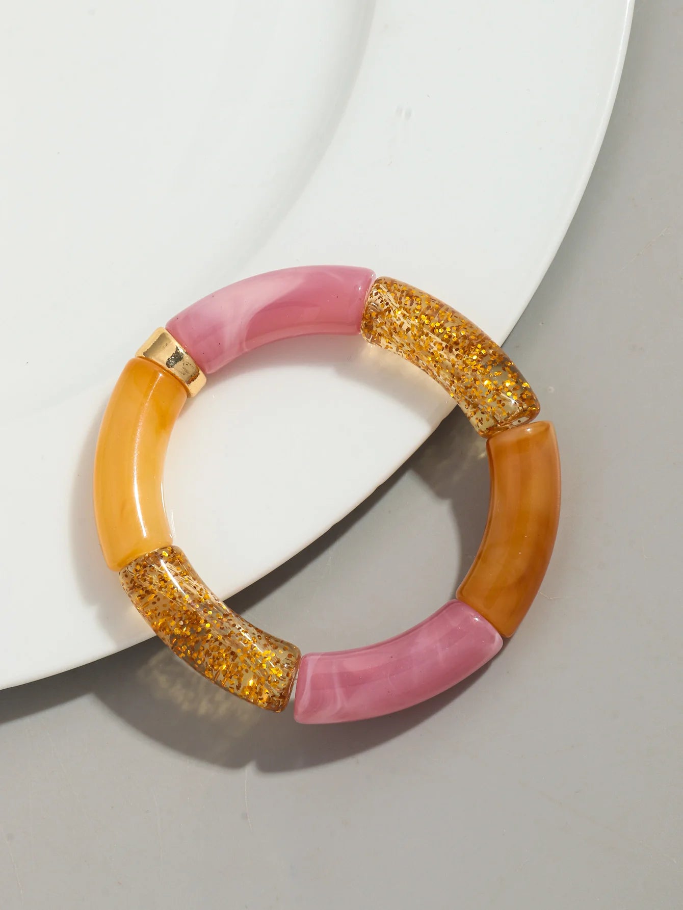 Bohomia Acryl-Design-Stil, klobiges Bambus-Stapelarmband für Damen, Boho, elastisch, bunt, Röhrenperlen, Armbänder 2024, Schmuck