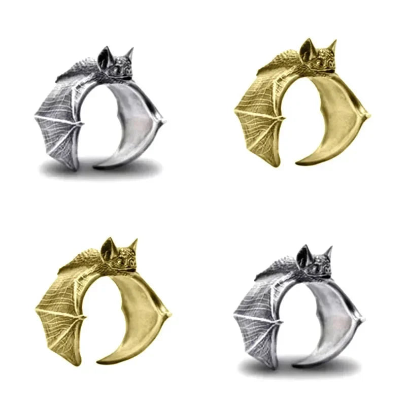 1-teiliger Vintage-Ring für Damen und Herren, Tierringe, Fledermaus, offener verstellbarer Ring für Herren, Halloween-Persönlichkeit, Flügelringe