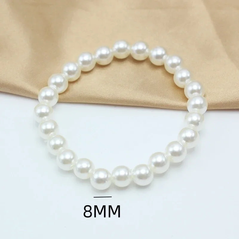 Neue 4–10 mm beige Imitationsperlen, frei verstellbar, 18 cm Umfang, elastisches Armband für Frauen, verschiedene Größen, anpassbares Hochzeitsgeschenk