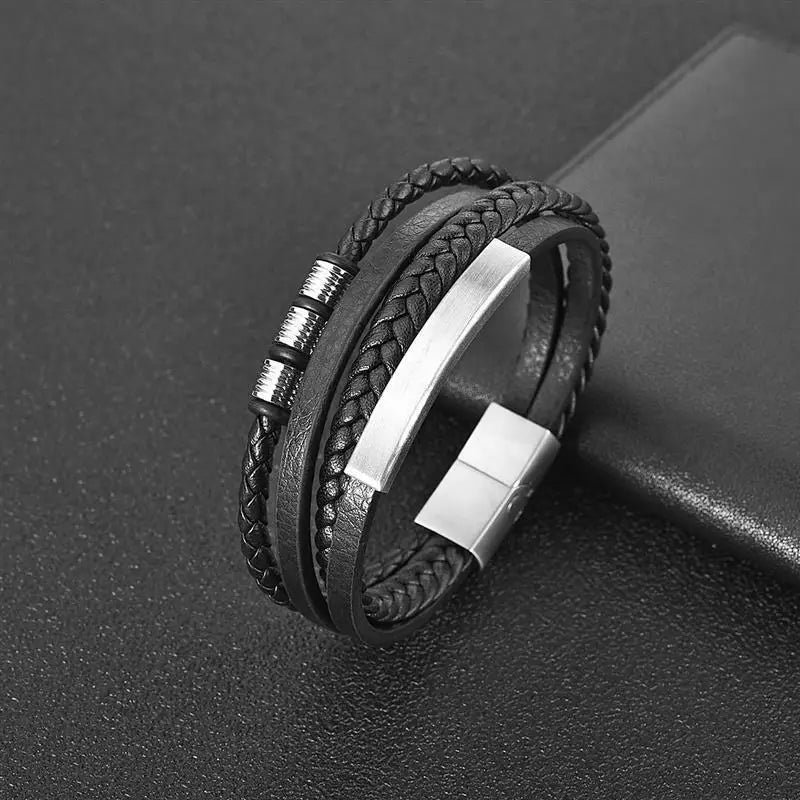 Punk Männer Leder armband mit Edelstahl Magnet verschluss geflochten mehr schicht ige Leder verpackung Armreifen Mann Schmuck Geschenk