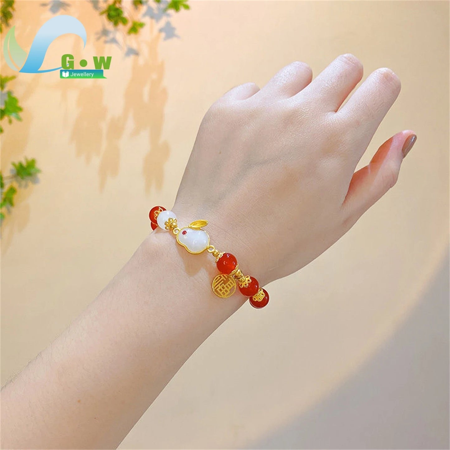Segen Glückliches Paar Freundschaft Jade Kaninchen Armband Für Frauen Schmuck Dame Mama Geschenke Mode Naturstein Rot Runde 8mm Perle
