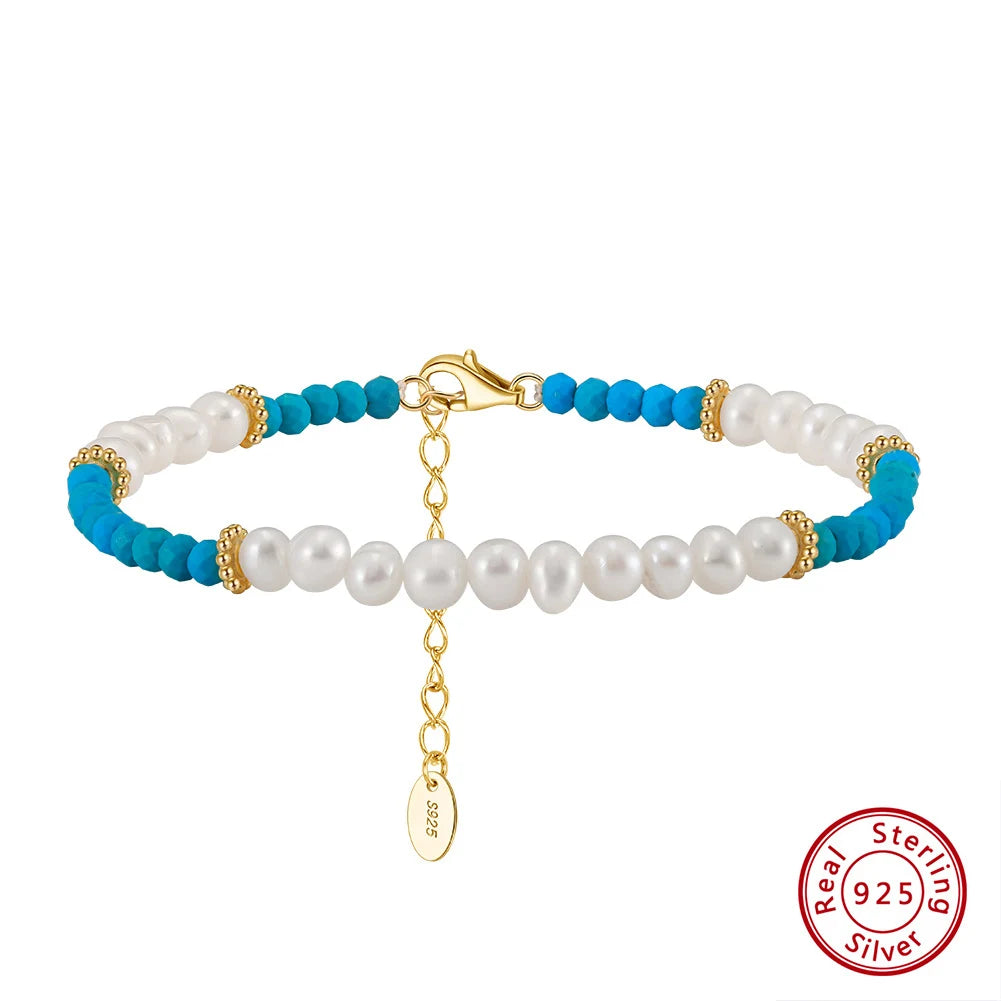 ORSA JEWELS Türkis-Stein-Armband, Kette aus 925er Silber, natürliche Perlen und türkisfarbene Armbänder, exquisiter Jubiläumsschmuck MPB01