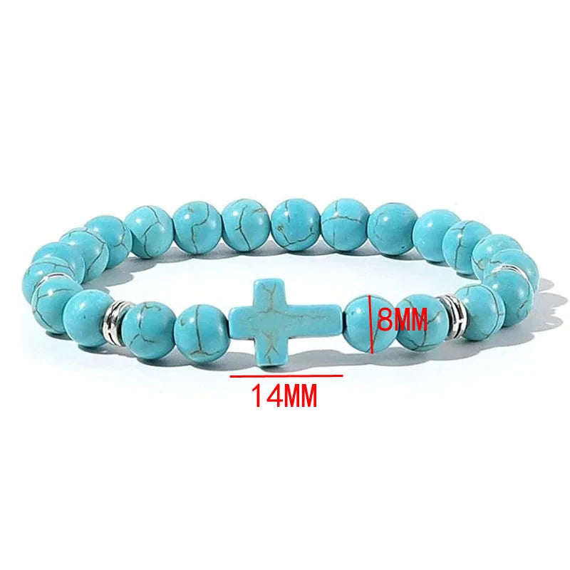 Gebet Männer Naturstein Holz Perlen Rosenkranz Hämatit Kreuz Armbänder Onyx Meditation Armband Frauen Yoga Schmuck Homme Pulsera
