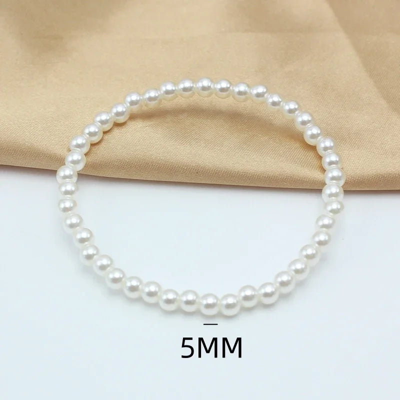 Neue 4–10 mm beige Imitationsperlen, frei verstellbar, 18 cm Umfang, elastisches Armband für Frauen, verschiedene Größen, anpassbares Hochzeitsgeschenk