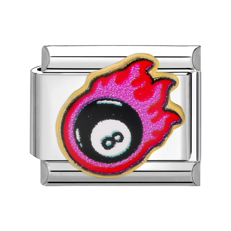 Schwarz Nr. 8 Kugelbombe Schleife Kirsche Planet Feuer DIY italienischer Charm Link Fit 9mm Edelstahl Armband Männer Frauen Mode Geschenke