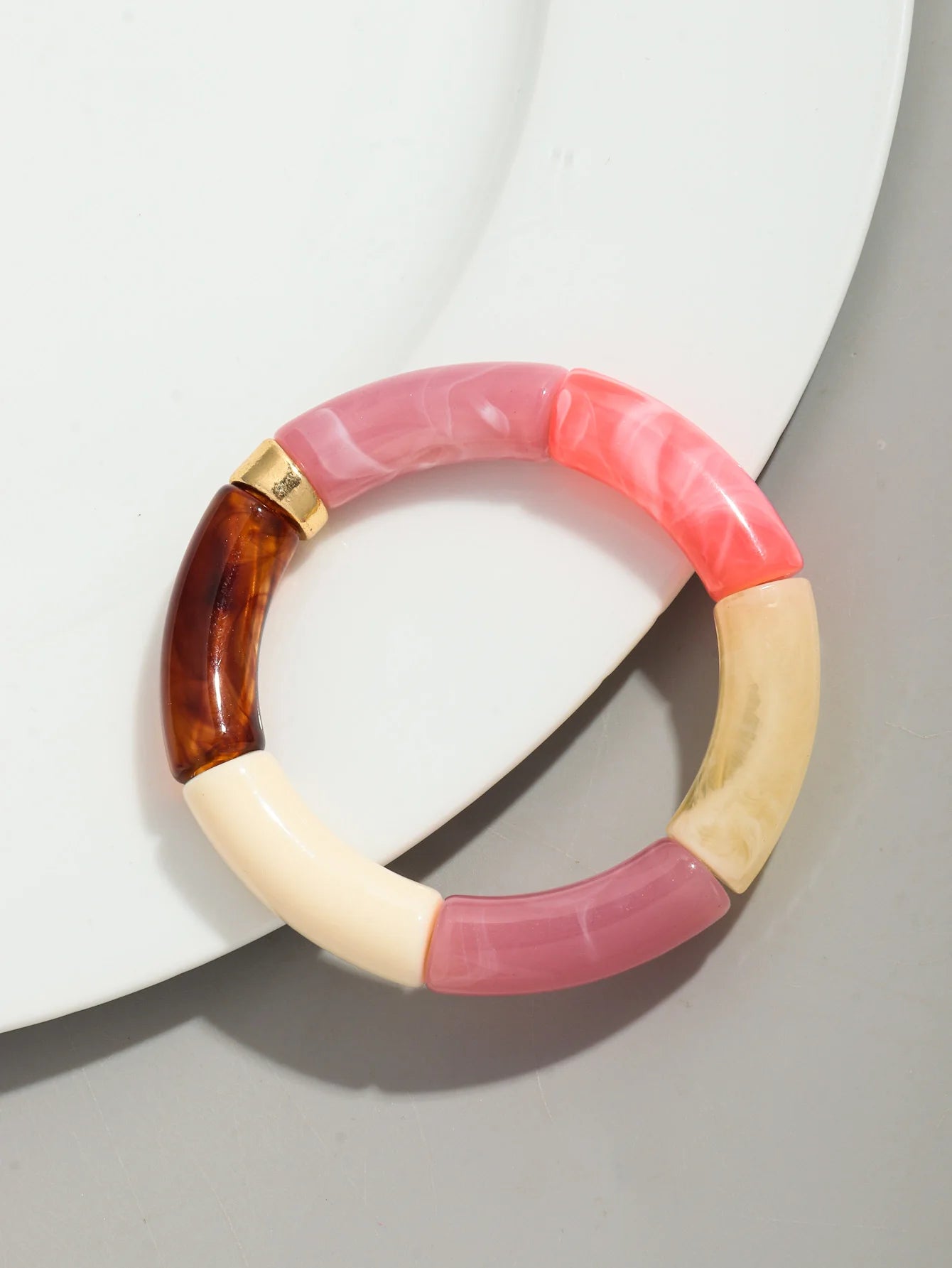 Bohomia Acryl-Design-Stil, klobiges Bambus-Stapelarmband für Damen, Boho, elastisch, bunt, Röhrenperlen, Armbänder 2024, Schmuck