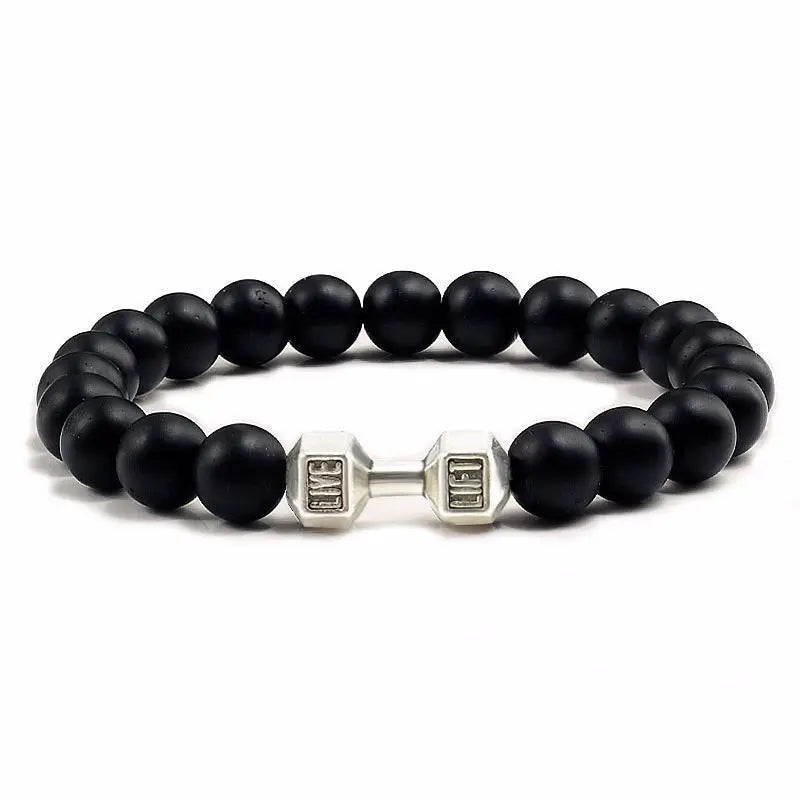 Hochwertige Männer Perlen Armband natürliche schwarze Lava Stein Hantel Charm Armbänder Energie Fitness Lang hantel Mode Frauen Schmuck