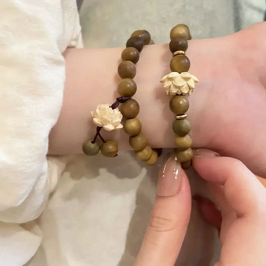 Mode Lotus Sandelholz Armreif Holz Perlen Strang Armbänder Grün Natürliche Sandelholz Armband Elastische Handgewebte Schmuck Geschenke