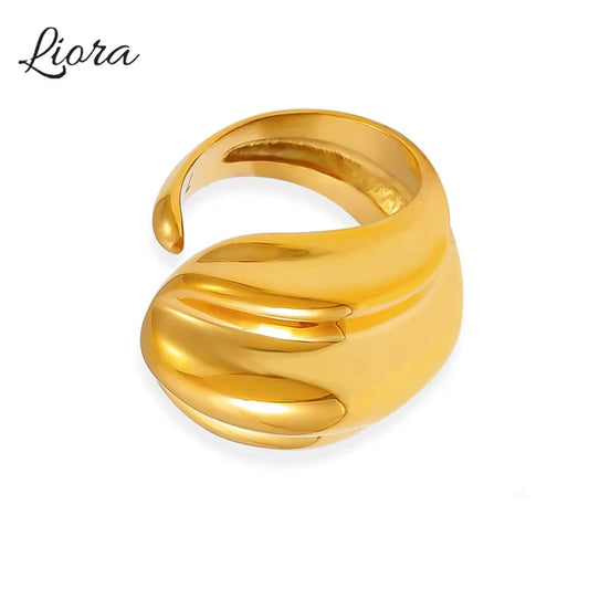 Liora Edelstahl-Statement-Ringe für Frauen, glattes Metall, gedrehte Streifen, Charm-Paarringe, modischer wasserdichter Schmuck