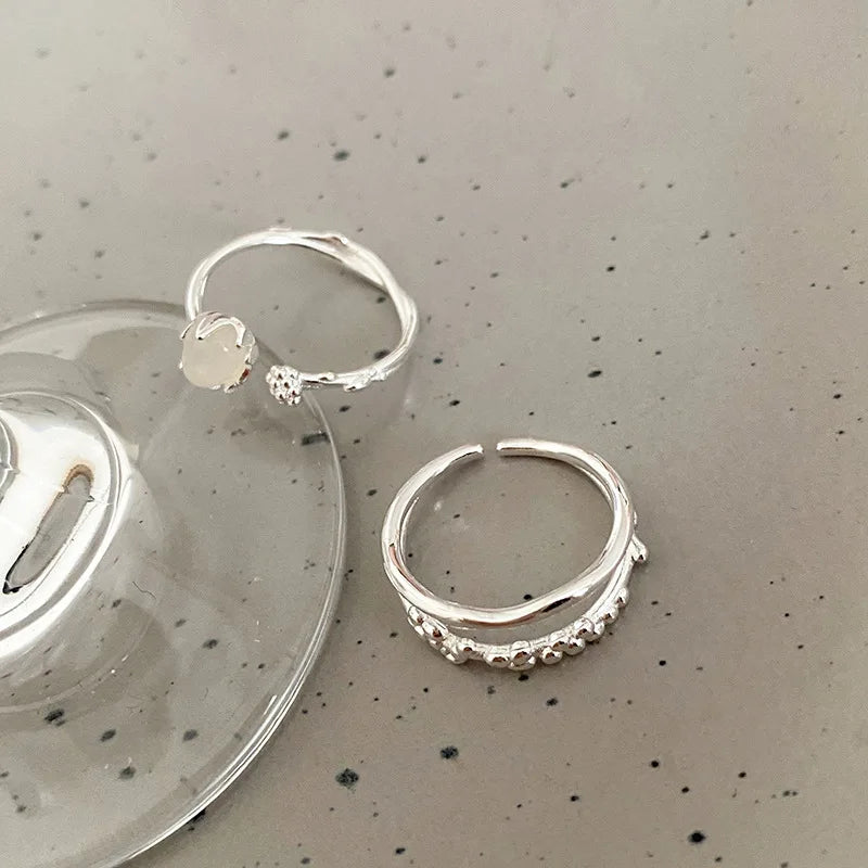 Vintage Unregelmäßige Mondlicht Stein Kreis Einstellbare Offenen Ring für Frauen Silber Farbe Einstellbar Paar Ringe Schmuck Geschenk