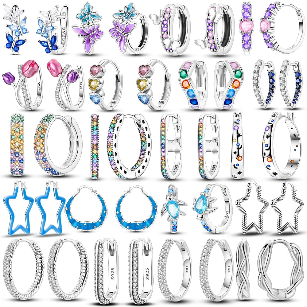 Schmetterlings-Ohrringe, Original 925er Silber, rosa Schleife, Herz, Zirkon, Stern, Blume, Ohrstecker, Damen, Schmuck, Geschenk, Liebe, Valentinstag-Set