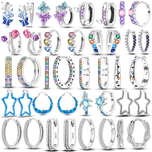 Schmetterlings-Ohrringe, Original 925er Silber, rosa Schleife, Herz, Zirkon, Stern, Blume, Ohrstecker, Damen, Schmuck, Geschenk, Liebe, Valentinstag-Set