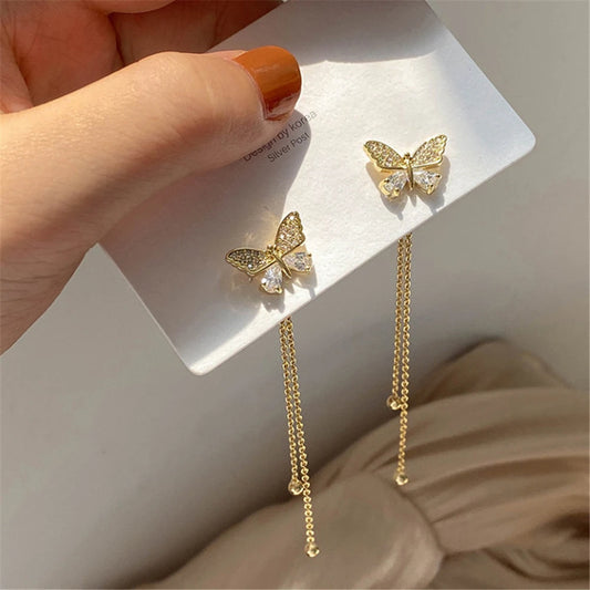 Zarte Gold Farbe Schmetterling Zirkon Quaste Ohrringe Mode Frauen Partei Schmuck Sommer Trend Zubehör Valentinstag Geschenke