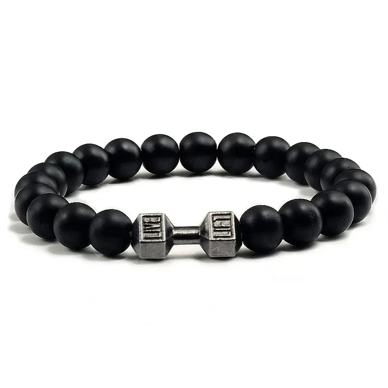 Lava Armband Schwarz Vulkanstein schwarz Matte Hantel Perlen Armbänder Für Frauen Männer Fitness Langhantel Schmuck Herren Armbänder