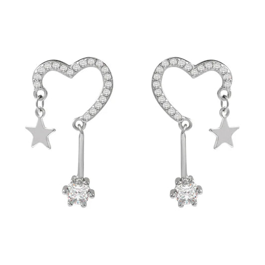 Ry s925 Sterling Silber Stern Tropfen Ohrringe für Frauen herzförmige Zirkon Temperament Quaste Ohrring koreanischen Modeschmuck