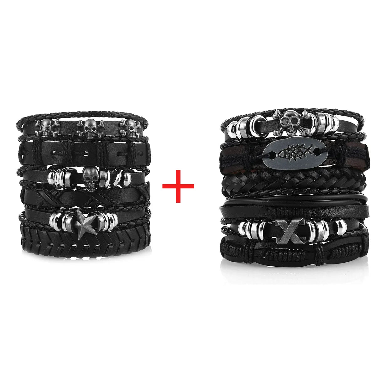 Mode Armband Viking Armband für Männer Hand Armbänder gewebt Schädel Hand Schmuck verstellbare Leder Set Viking Mann Armband
