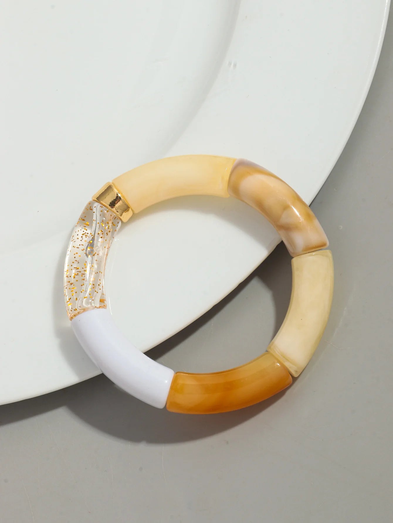 Bohomia Acryl-Design-Stil, klobiges Bambus-Stapelarmband für Damen, Boho, elastisch, bunt, Röhrenperlen, Armbänder 2024, Schmuck