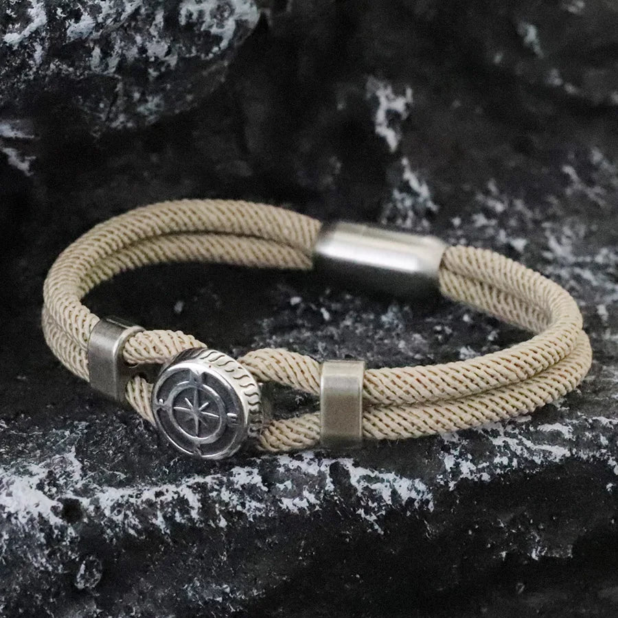 Premium Herrenarmband Wikinger Nautical Compass Armband Bilayer Grade A 4mm Rundes Seil Wickelarmband Starke Magnetschnalle Pulseria