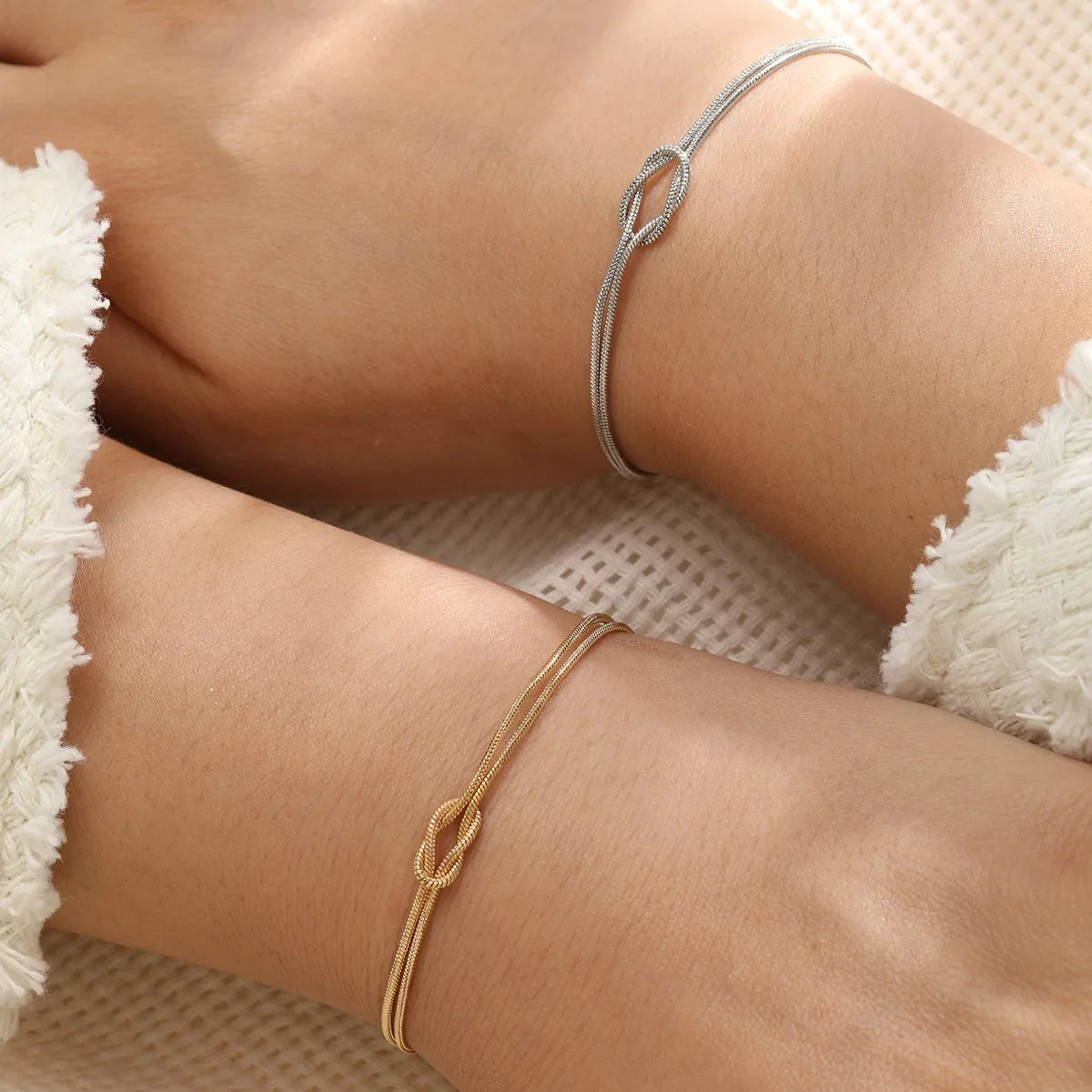 Lats einfache Metall handgemachte Knoten Paar Armband für Frauen Männer Gold Silber Farbe Valentinstag Modeschmuck Geschenke
