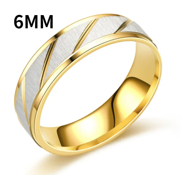 Mode Gold Streifen Paar Ringe 6mm 4mm Edelstahl Kontrast Farbe Schmuck Valentinstag Geschenke
