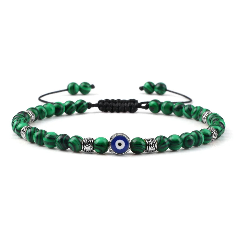 Evil Eye Armband, 4 mm, natürliche schwarze, matte Lavasteinperlen, handgefertigtes geflochtenes Armband für Männer und Frauen, Yoga, Reiki, verstellbarer Schmuck