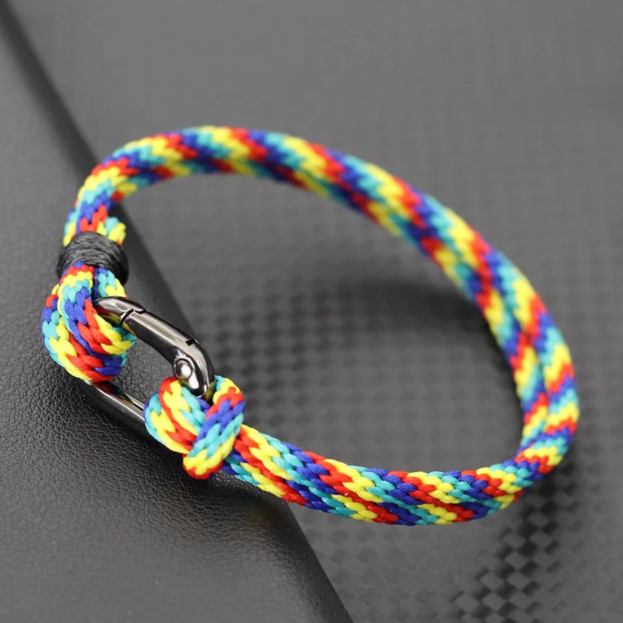 Ethnische handgemachte Seil Armband Männer abnehmbare Bergsteigen Schnalle 4mm Doppelschicht Strand Surfen nautische Wrap Seil Armband