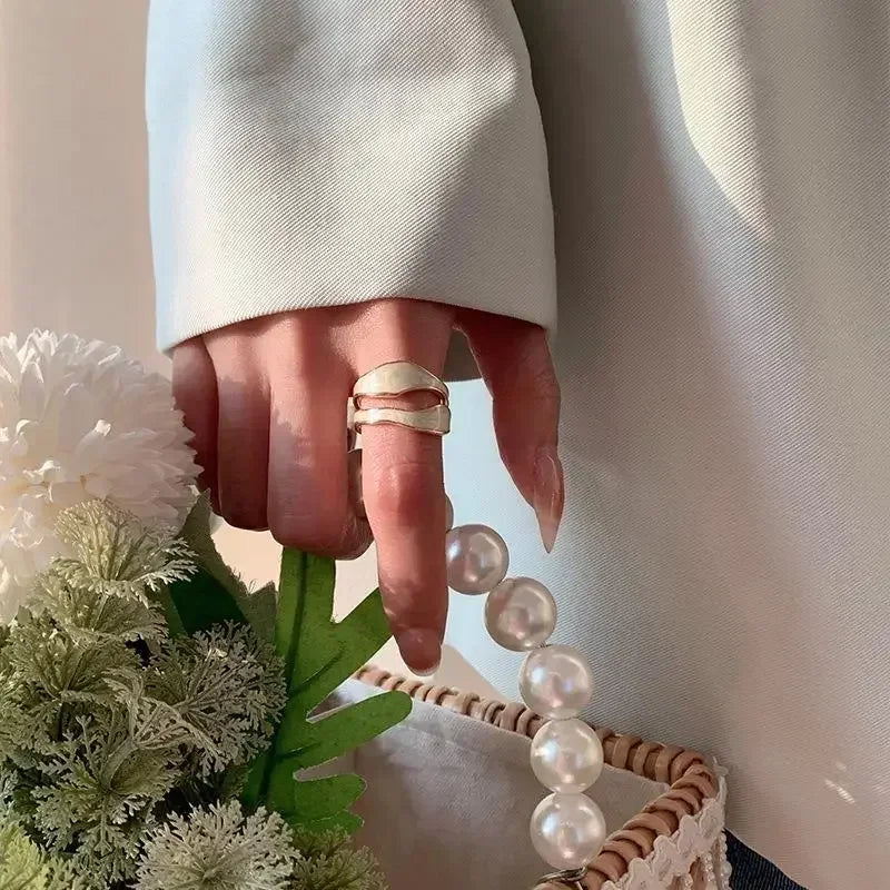 Retro Gold Farbe Doppel Öl Tropf Offene Ringe für Frauen Luxus Unregelmäßige Einstellbare Finger Ring 2025, Neue Trendy Hochzeit Schmuck