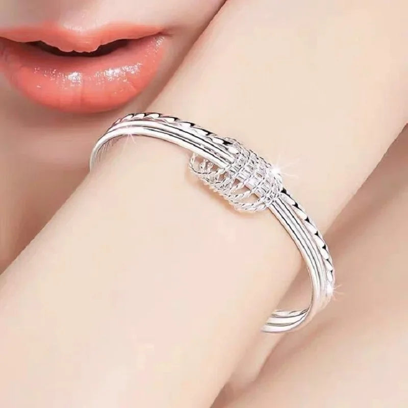 Heißer neuer feiner Armreif mit drei Kreisen aus 925er-Sterlingsilber, Manschettenarmbänder für Frauen, Mode, Party, Hochzeit, Schmuck, Weihnachtsgeschenke