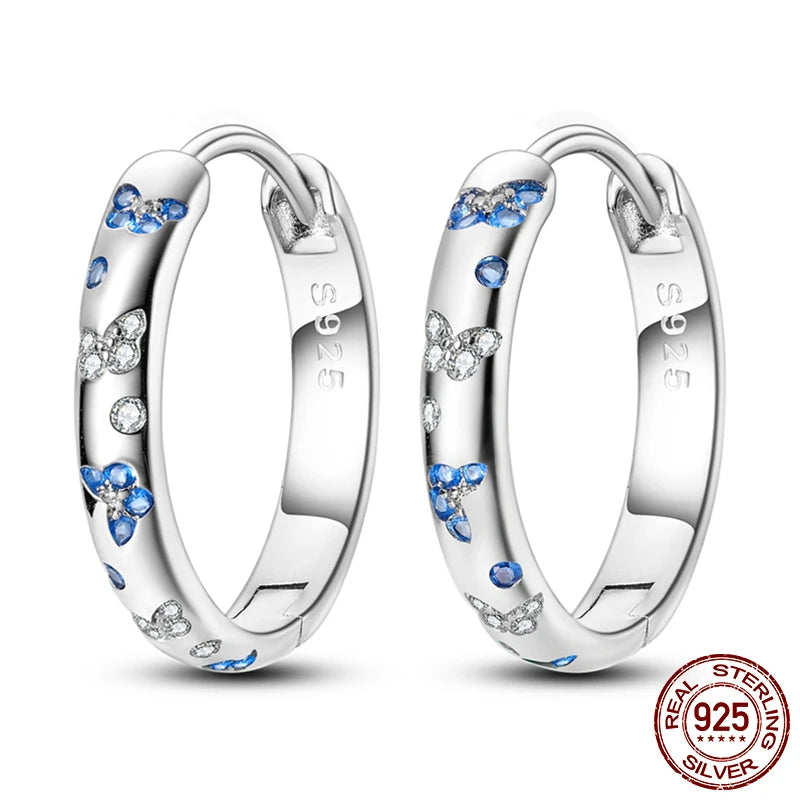 Leuchtende Muschel-Ohrringe für Damen, Original-Ohrringe aus 925er-Sterlingsilber, Pavé-CZ-Stern, Mond, Creolen, Verlobung, Hochzeit, Schmuck