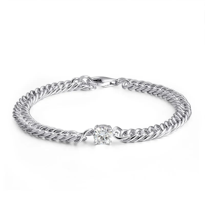 Kubanisches Kettenarmband mit 1 Karat Moissanit-Diamantarmbändern für Damen, 925er Sterlingsilber, vergoldet, 18 Karat Weißgold, edler Schmuck