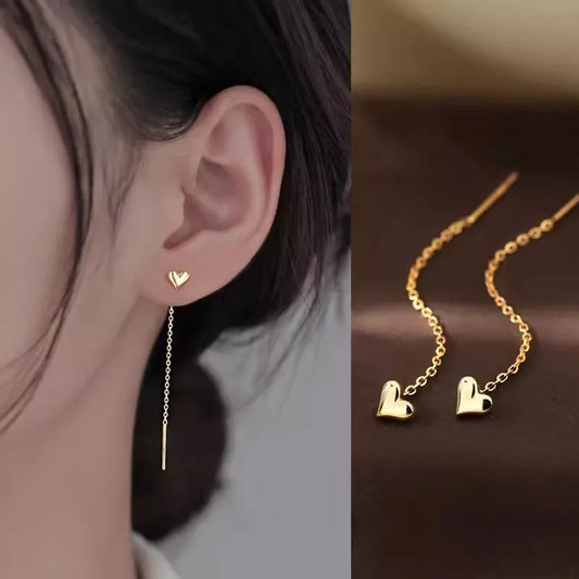Edelstahl Herz Baumeln Ohrring Geometrische Herz Lange Quaste Kette Tropfen Ohrringe für Frauen Minimalismus Ohr Linie Kpop Schmuck