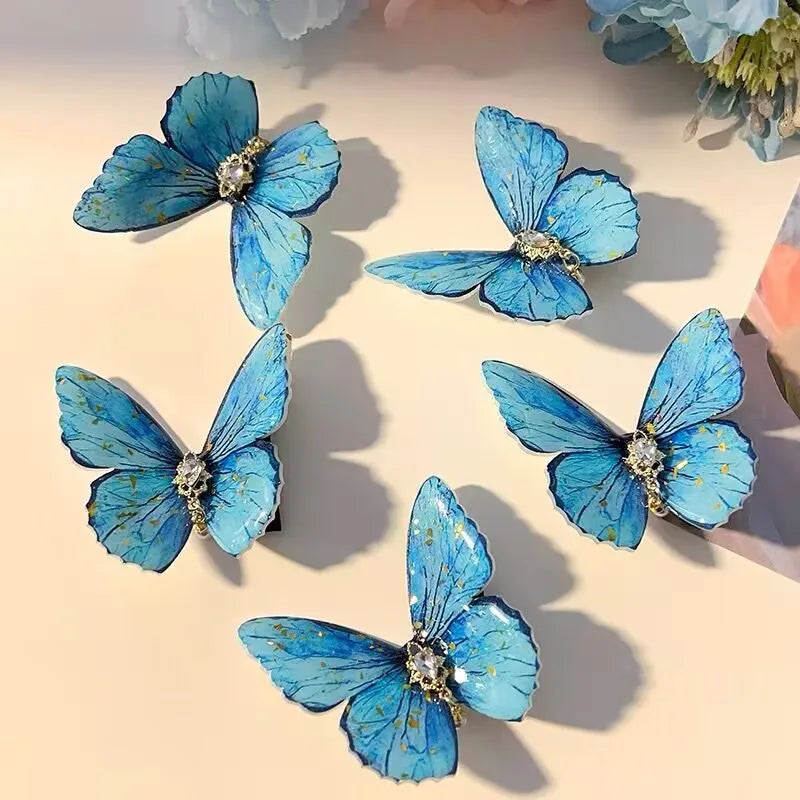 2024 Retro-Schmetterlings-Haarspange für Frauen, niedliche blaue Schleife, Haarspange für Mädchen, Perlen-Haarspangen, rosa Haarnadel, Hanfu-Haar-Accessoire