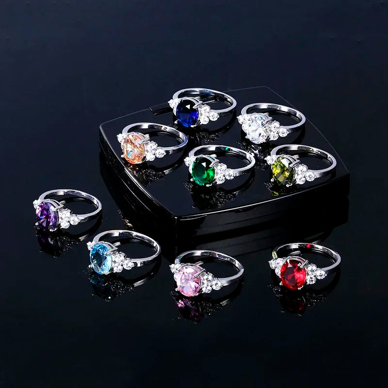 Zirkonringe aus 925er-Sterlingsilber mit weißem, rosa, hellblauem Champagner-Zirkon, ovalem Stein, Modeschmuck, Partygeschenke für Frauen