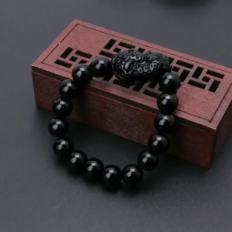 Schwarzes Obsidian-Reichtumsarmband, verstellbar, offiziell für negative Energien, Armband mit goldenem Pi Xiu Lucky, wohlhabendes Amulett-Armband