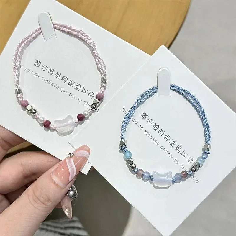Ins Mode handgemachte Paar süße Katze Armband einzigartige stilvolle Hand Seil für Frauen Männer Perlen gewebt Armband Handgelenk Schmuck Geschenke