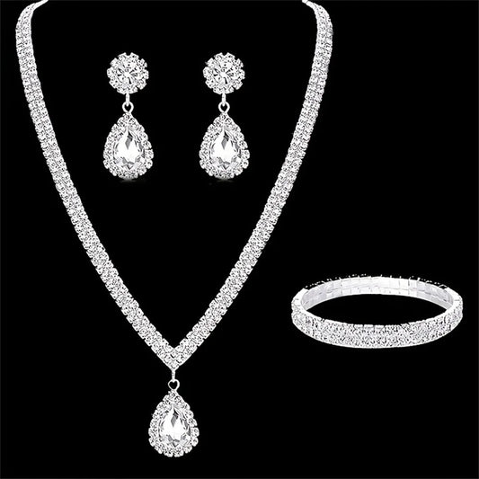Hochzeit Saison Damen Mode Kupfer Klaue Kette Wassertropfen Halskette Ohrringe Armband Schmuck Set Hochzeit Bankett Festival Geschenk