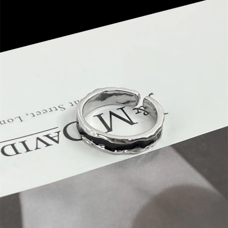Kpop Goth Punk Vintage Doppel Öl Tropf Offene Ringe für Frauen Luxus Unregelmäßige Einstellbare Finger Ring 2024, Trendy Hochzeit Schmuck