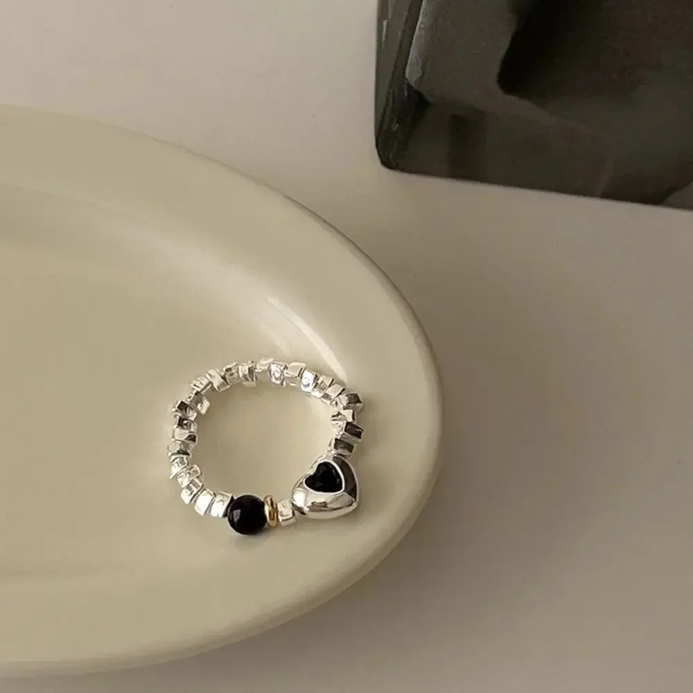 Elegante Herzring Nachahmung Perle Fee Ring Vintage elastische Ringe einfache Retro Zeigefinger Ring weiß süße Ring Schmuck Geschenk