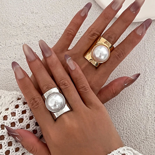 Ingemark Punk Übertrieben Unregelmäßige Metall Weit Offene Einstellbare Ringe für Frauen Imitation Perle Geometrische Finger Ring Männer Schmuck